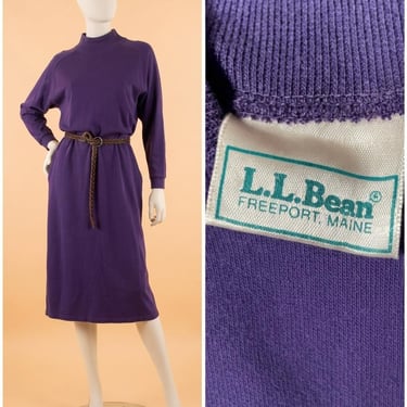 Vintage 1980s LL Bean Cotton Eggplant Purple Tshirt Material Tube Dress With Pockets Size M 