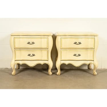 White Furniture French Provincial Louis XV Cream Lacquered Nightstands, Pair
