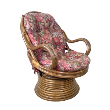 Vintage Bentwood Rattan Swivel Chair – Coastal Palm Beach Lounge Seating 