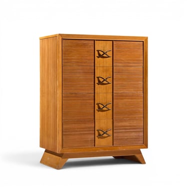 Paul Frankl for Brown Saltman Mid Century Oak and Brass Highboy Dresser - mcm 