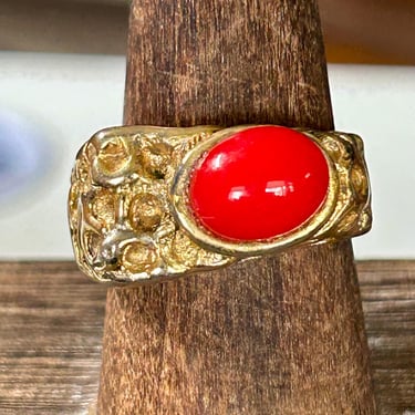 Brutalist Ring Gold Tone Nugget Modernist Modern Jewelry Mens Ring Size 9 