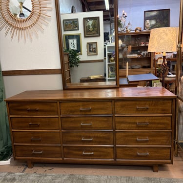 1970's Walnut and Chrome Dresser with Mirror