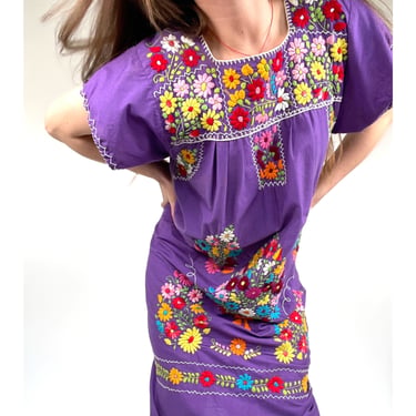 embroidered Mexican dress vintage cotton dress 