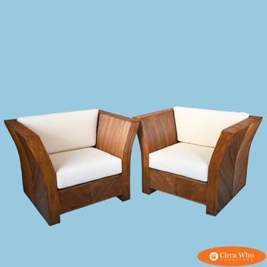 Pair of Pencil Reed Chevron Tuxedo Lounge Chairs