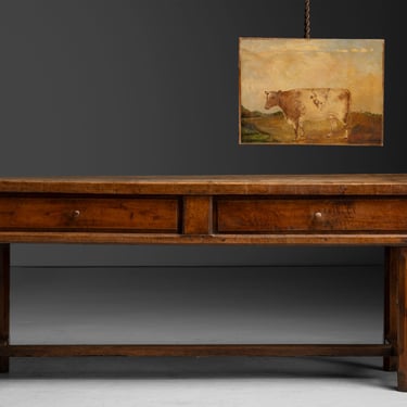 Primitive Console / Prize Bull Oil Painting
