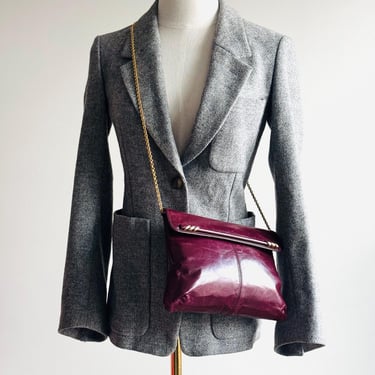 Vintage RODO Italy burgundy leather bag convertible clutch purse with gold tone metal strap rosso / windsor wine color 