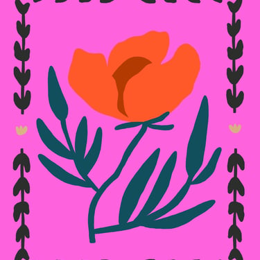 Bordered Folk Poppy Inkjet Print 
