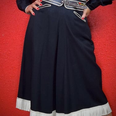 1940s Black Gabardine Western Divided Skirt Culottes 