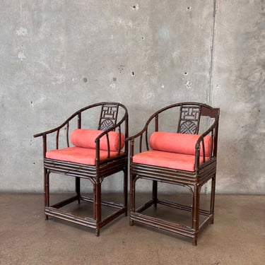 Pair Of Vintage Asian Style Bamboo Armchairs