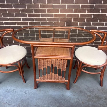 Bamboo Rattan Bistro Set Table Chairs Glass Top 