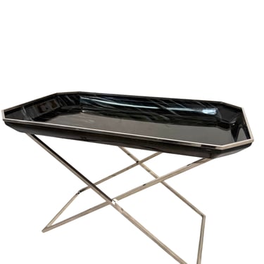 Folding Tray Table in Smoked Glass &amp; Chrome, 1970s Italy
