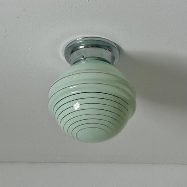 Vintage Art Deco Green Ceiling or Wall Light / Mid Century Modern Globe Sconce  / Chrome and Glass Lamp / Made in Yugoslavia / 1960s 