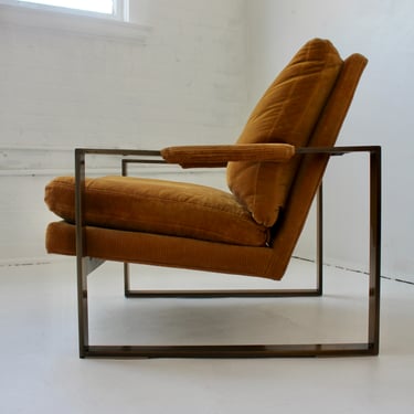 Milo Baughman Cognac Corduroy Lounge Chair 
