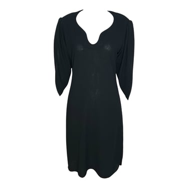 Galanos 1980's Black Wool Crepe Tulip Sleeve Tunic Dress