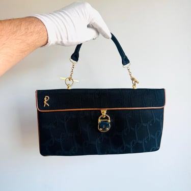 Vintage Roberta Di Camerino convertible bag clutch shoulder bag gold signature trompe L'oeil made in Italy 