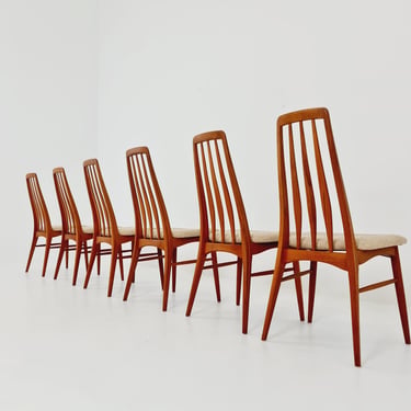 Midcentury teak dining Eva chairs by Niels Koefoed for Koefoeds Hornslet 1960s, set of 6 