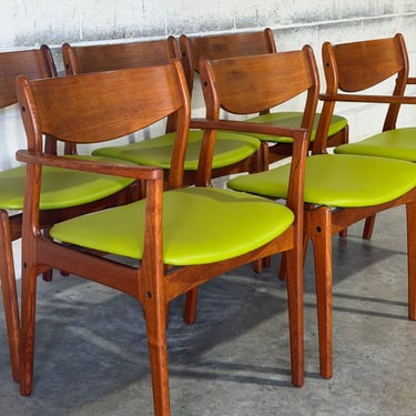 Farsø Stolefabrik Teak Dining Chairs Set of 6 Green Upholstery Danish Mid-Century Modern 