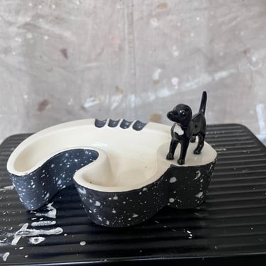 MCM Black Dog Ceramic Ashtray Atomic Style Ash Tray Mid Century 