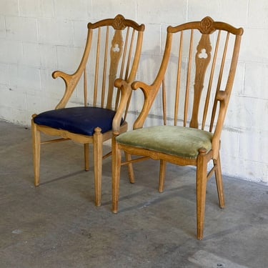 Oak Wood Armchairs Minimalist Sculptural Dining Side Chairs Denmark Set of 2 1960s 