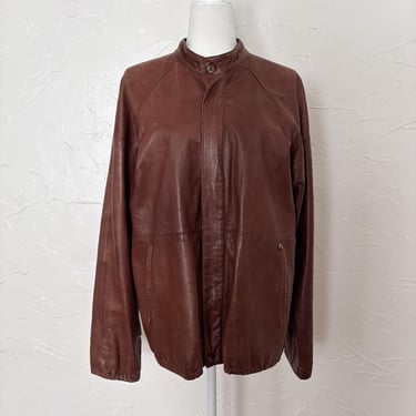80s Designer Etienne Aigner Brown Red Leather Bomber Jacket | Large 