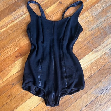 Frances Sider floral swimsuit, 1940s one piece swimsuit, wool swimsuit 