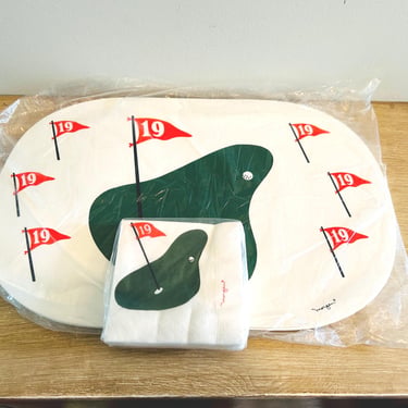 Vintage Mid Century Modern 19th Hole Morgan Napkins and 6 Placemats NOS Golf Golfing 