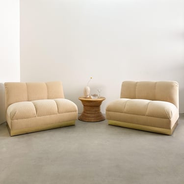 Pair of Vintage Lounge Chairs With Brass Base MCM Postmodern Retro 70s 80s 