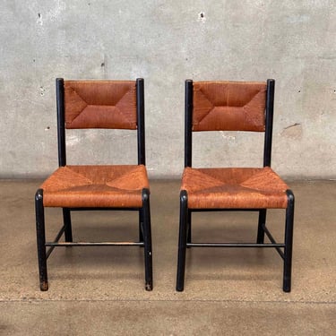 Pair of Blank and Tan Dining Chairs w/Grass Cord Seats