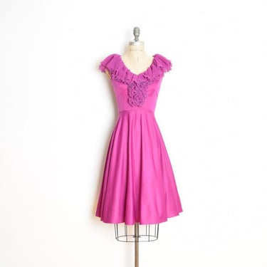 vintage 70s disco dress ballet ruffle fuchsia party cocktail balletcore dress XS 