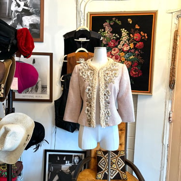 vintage ballet pink jacket sequin ruffle cropped jacket 