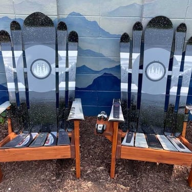 Set of 2 chairs - Colorado themed Monochromatic Hybrid Ski Chairs, Mountain Mural Painted, Night Sky Mural Ski Chairs, Outdoor Furniture 