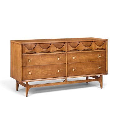 Broyhill Brasilia Mid Century Walnut and Brass 6 Drawer Dresser - mcm 