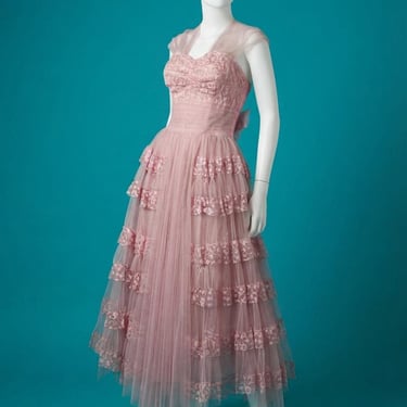 Vintage 1950s Dusty Pink Cupcake Prom Dress Size XS 