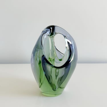 Vintage Jan Beranek Uranium Art Glass Freeform Purple & Green Mid-Century Czechoslovakia 1960s 