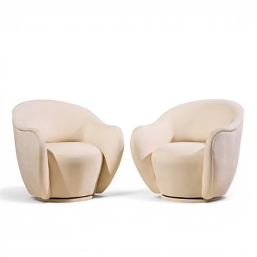 Vladimir Kagan for Directional Model 100A Mid Century Swivel Lounge Chairs - Pair - mcm 