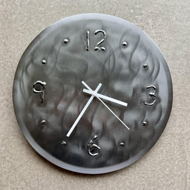 Postmodern Brushed Metal Welded Disc Clock White Hands Memphis Design Era 