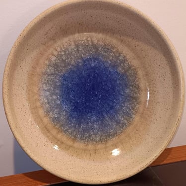 Midcentury Blue Crackle Studio Pottery Bowl | Artist Signed 