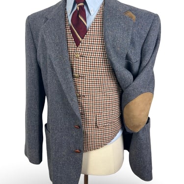 Vintage Stafford DONEGAL TWEED Hacking Jacket ~ 44 R ~ blazer / sport coat ~ Elbow Patches ~ Chinstrap ~ Hunting ~ Preppy / Ivy Style / Trad 