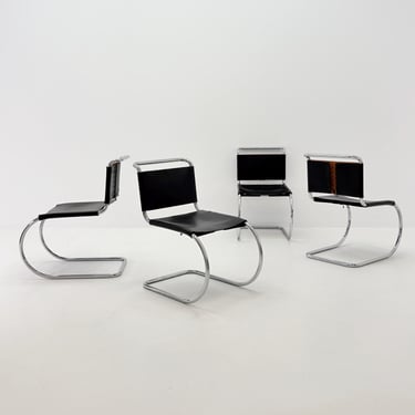 Set of 4 Bauhaus Mid-Century Modern Mies van der Rohe MR 10 black leather Chairs 1980s Italy 