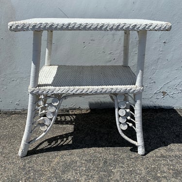 Antique Wicker Table Heywood Wakefield Style Victorian Peacock Primitive Rustic Furniture Woven Bohemian Boho Chic Decor Coastal Tropical 