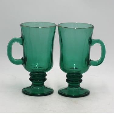 vintage Libbey Irish Coffee Mug Juniper/Emerald Green Set of two 