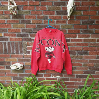 Vintage 1990's Wisconsin Badgers Pullover Graphic Fruit of the Loom Sweatshirt / XL 
