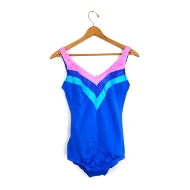 90s Colorblock Swim Suit Vintage Blue & Pink Bathing Suit Women's Size 12 