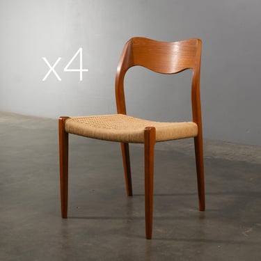 4 Møller Model 71 Dining Chairs Teak and Papercord - Mid Century Danish Modern 