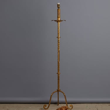 Gilt Wrought Iron Candle Stick Base Spanish Floor Lamp from the 1930s-1940