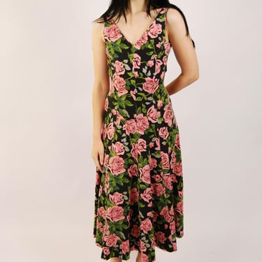 Y2K Betsey Johnson Maxi Dress (S) small black pink vintage 