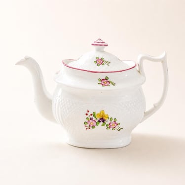 Antique English Porcelain Teapot, New Hall Type, Early 19th Century,  As-Is Display Piece 