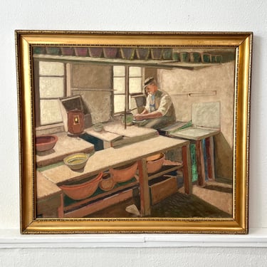 Danish Oil Painting Of Potter (1927) By Aage Jeppesen
