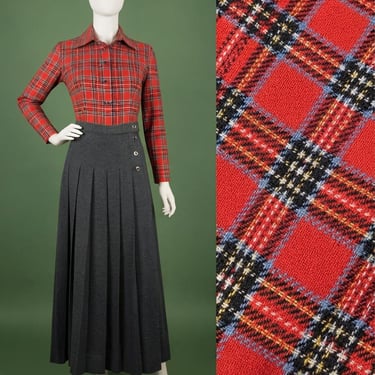 Vintage 1970s Plaid Wool Holiday Winter Dress Size XXS 