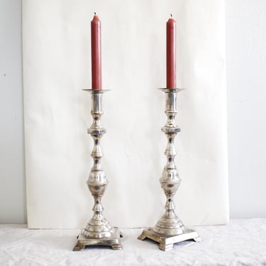 Vintage Pair of Silver Candlestick Holders, Tall Silver Plated Baluster Candle Sticks, Ornate Baroque Tablescape Decor, Shabbat, Set of 2 